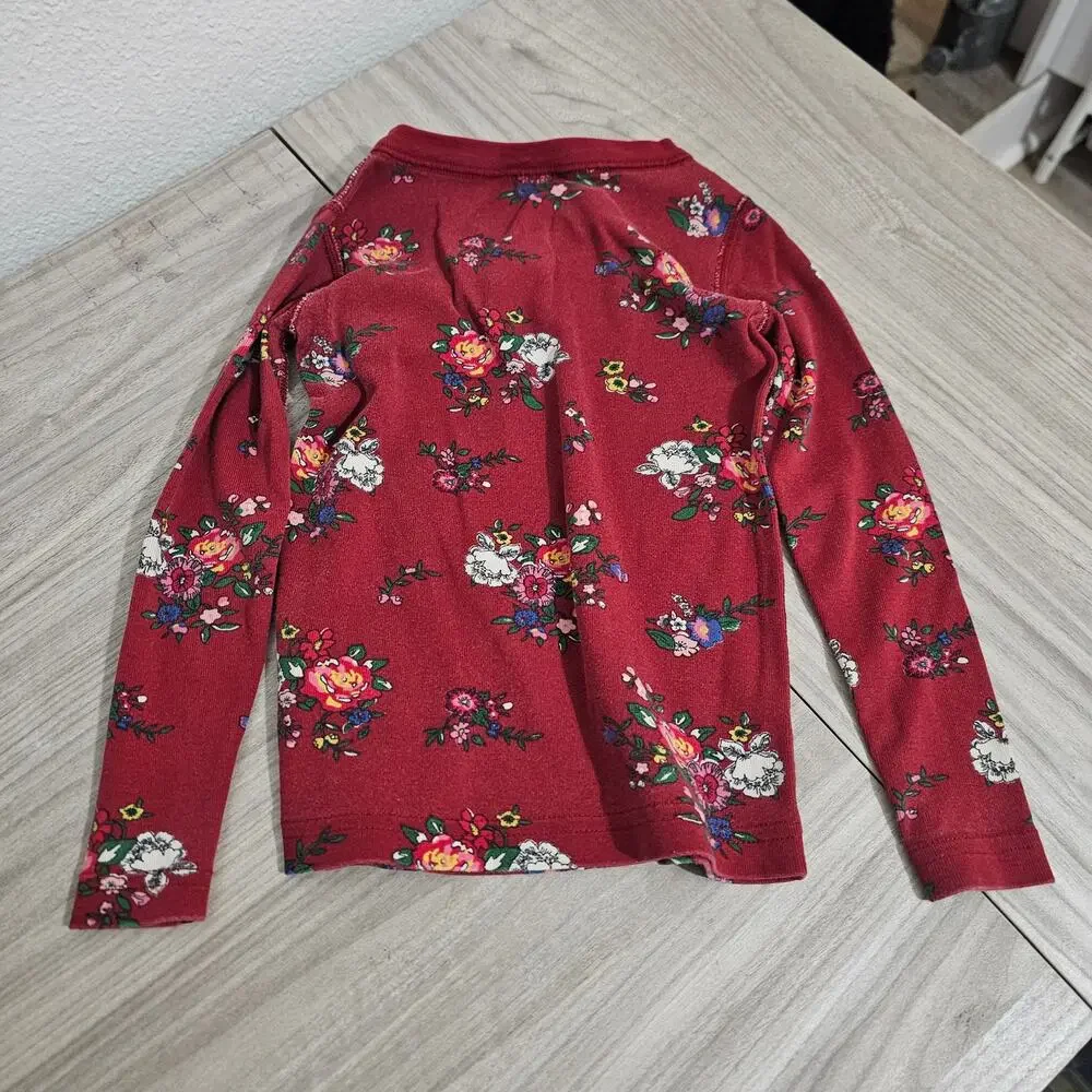 Hanna Andersson Pajama Set Red Floral Bouquets Flowers Long Sleeve Girls